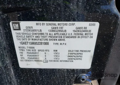 2005 GMC Envoy Denali z USA, uszkodzony, nr VIN 1GKET13M952281068